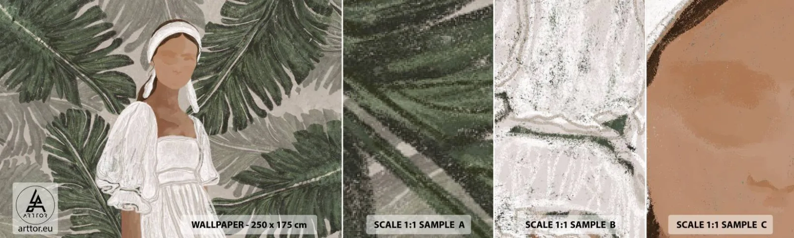 Fotótapéta Minta Standard Eco - Egzotikus portré - Boho, Nő, Levelek - 100x30 cm