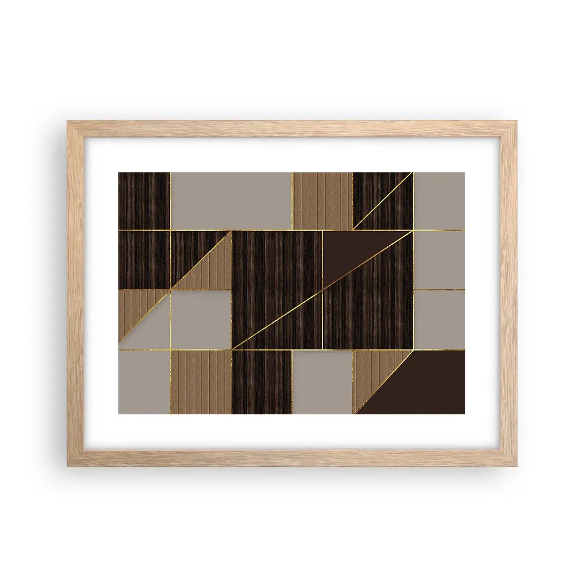 Poszter világos tölgy keretben - Barna és arany mozaik - 40x30 cm