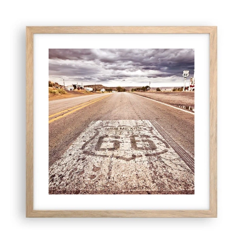 Poszter világos tölgy keretben - Mother Road – amerikai legenda - 40x40 cm