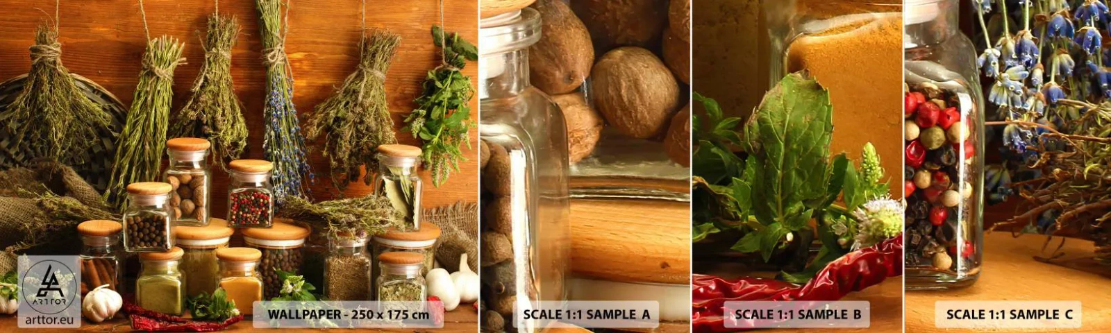 Fotótapéta Minta Standard Eco - Konyhai varázslatok - Gasztronómia, Szárított gyógynövények, Fűszerek - 100x30 cm