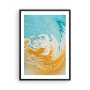 Poszter fehér keretben - Absztrakt örvény kék és narancssárga árnyalatokban - 50x70cm - Pasztell örvény - Modern fali dekoráció nappalihoz és hálószobához ARTTOR