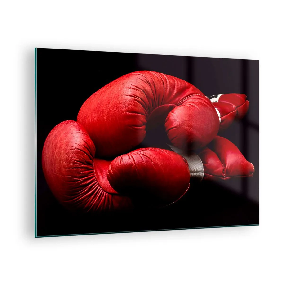 Üveg kép - Piros bokszkesztyűk fekete alapon - 70x50cm - A küzdelem érzelmei mögöttünk vannak - Modern fali dekoráció nappalihoz és hálószobához ARTTOR