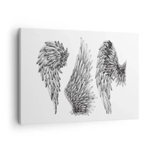 Vászonkép - Három fekete-fehér szárnyvázlat minimalista stílusban. - 70x50cm - Te is lehetsz angyal - Modern fali dekoráció nappalihoz és hálószobához ARTTOR