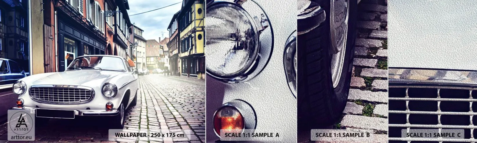 Fotótapéta Minta Premium Sand - Múlt az a mai nap - Antik autó, Város, Franciaország - 100x30 cm