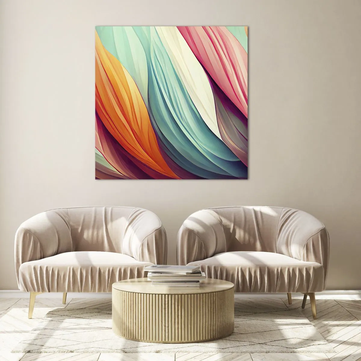 Üveg kép - Szivárványos szövés - 30x30 cm