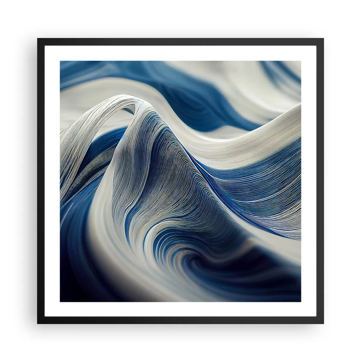 Poszter fehér keretben - Kék és fehér folyékonysága - 60x60 cm