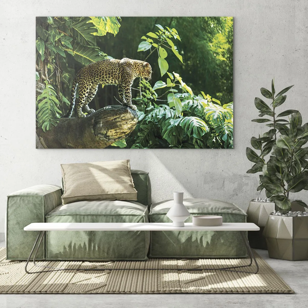 Üveg kép - Leopárd egy sziklán a trópusi dzsungelben - 70x50cm - A vadászatra? - Modern fali dekoráció nappalihoz és hálószobához ARTTOR