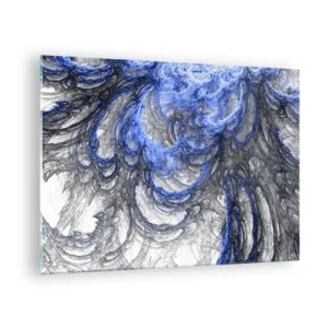 Üveg kép - Dinamikus absztrakció kék és szürke árnyalatokban - 70x50cm - Egy hullám születése - Modern fali dekoráció nappalihoz és hálószobához ARTTOR