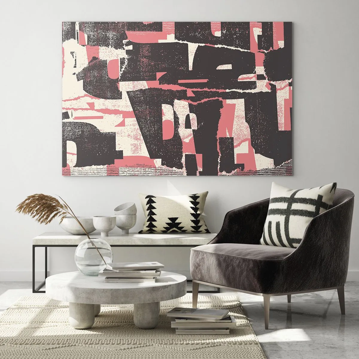 Üveg kép - Modern absztrakció fekete, piros és bézs színben - 70x50cm - Minden nyüzsgés és nyüzsgés - Modern fali dekoráció nappalihoz és hálószobához ARTTOR