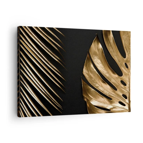 Vászonkép - Arany levelek fekete háttéren - 70x50cm - Más és ugyanolyan drága - Modern fali dekoráció nappalihoz és hálószobához ARTTOR