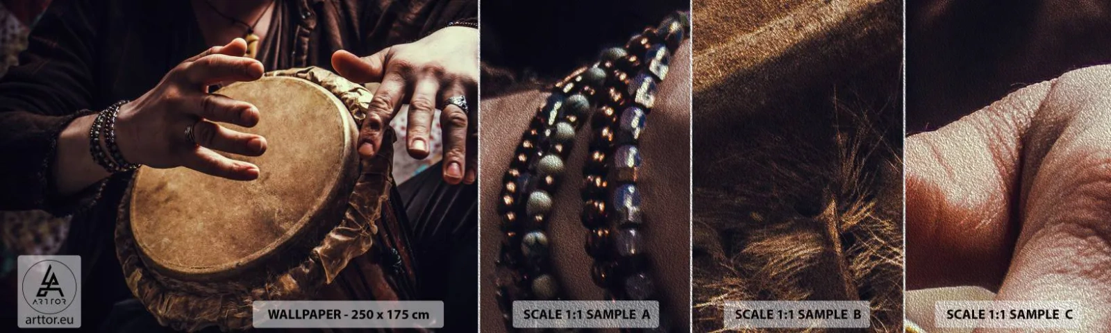 Fotótapéta Minta Premium Sand - A szív ritmusában - Dob játék, Afrika, Zene - 100x30 cm