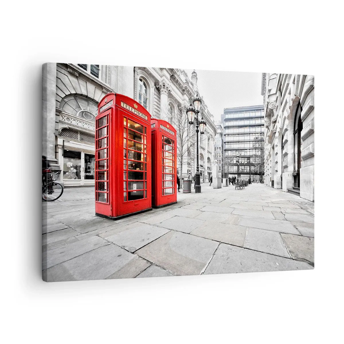 Vászonkép - Piros telefonfülkék a városi táj hátterében - 70x50cm - Welcome to London - Modern fali dekoráció nappalihoz és hálószobához ARTTOR