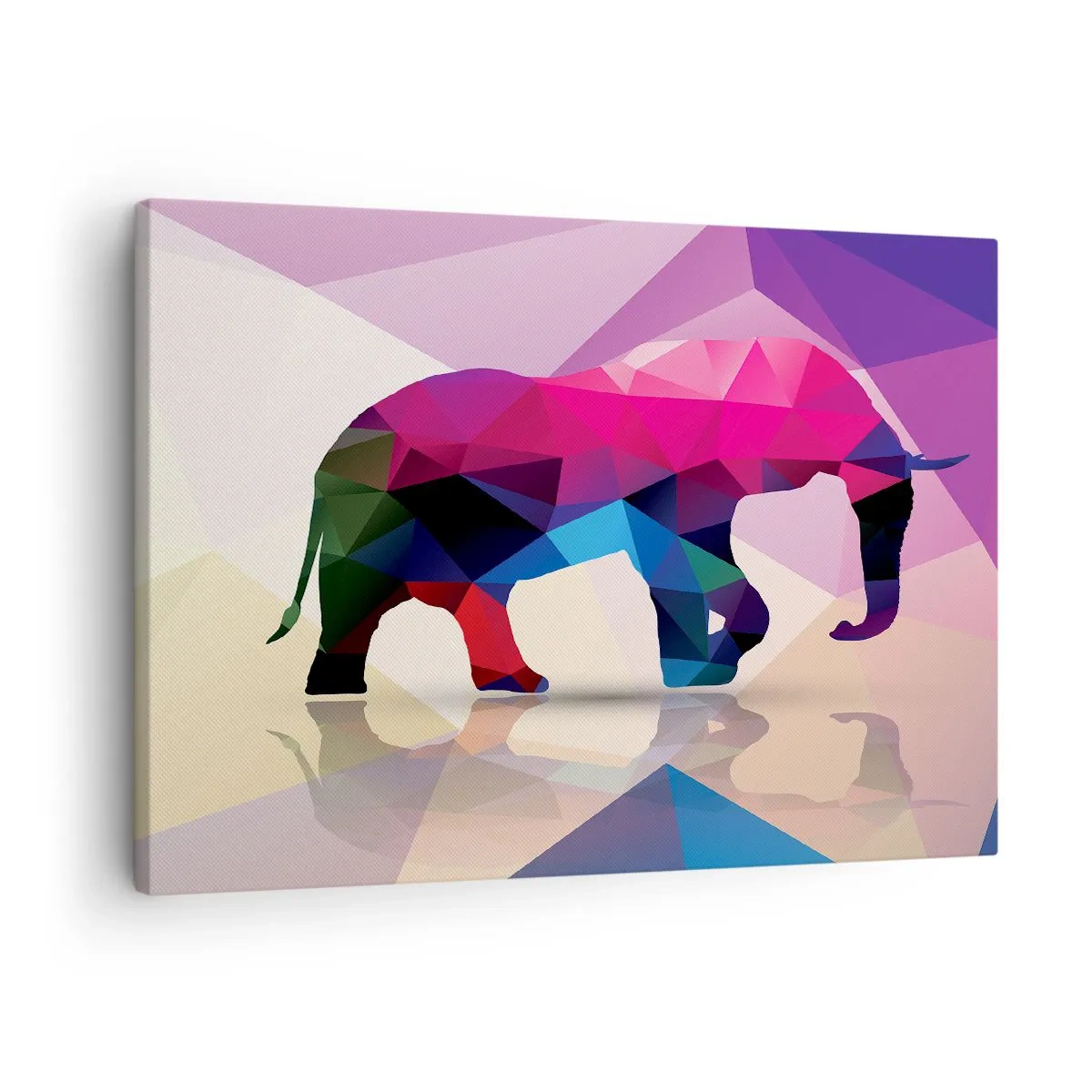 Vászonkép - Élénk színekben ábrázoló elefánt geometrikus sziluettje - 70x50cm - Kristály dinoszaurusz - Modern fali dekoráció nappalihoz és hálószobához ARTTOR