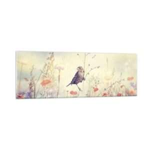 Üveg kép - Madárportré egy réttel a háttérben - 90x30 cm