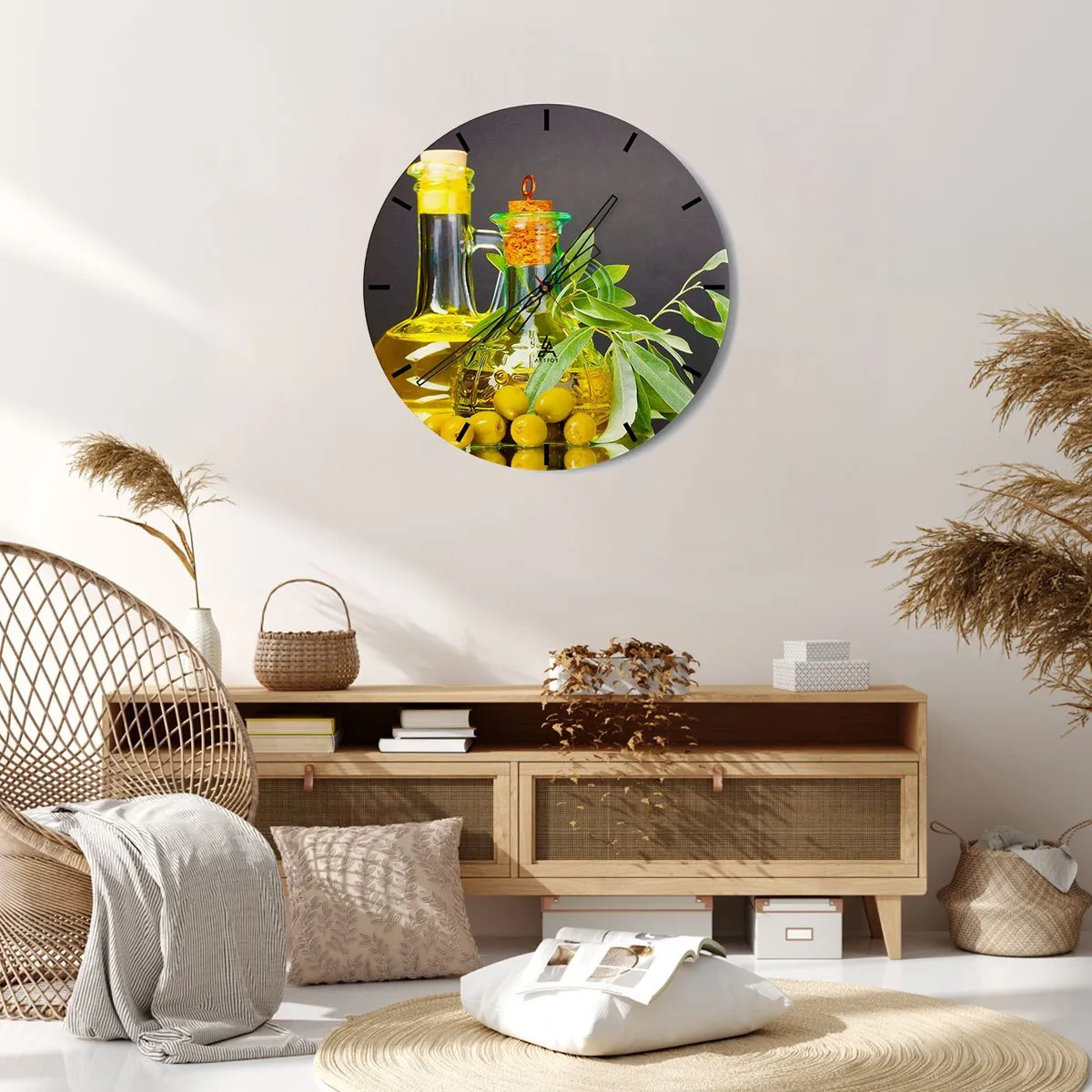 Falióra, Óra - Csendélet olívabogyóval és olívaolajjal - 40x40 cm
