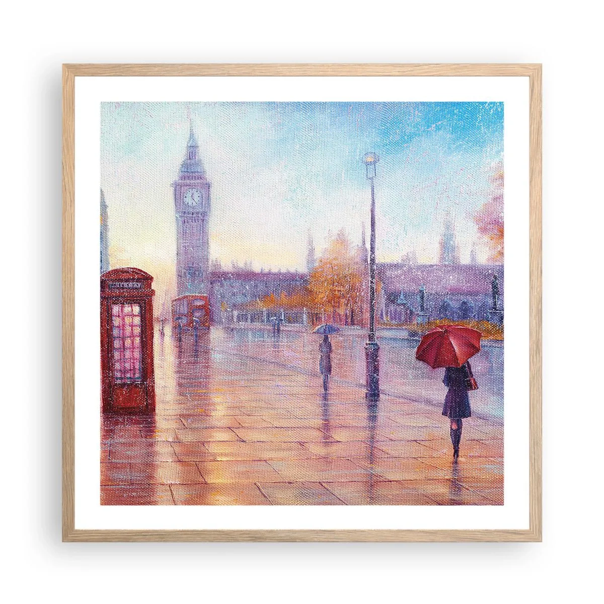 Poszter világos tölgy keretben - Őszi nap Londonban - 60x60 cm