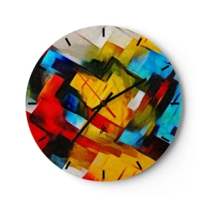 Falióra, Óra - Színes absztrakció geometriai alakzatokkal - 30x30cm - Többszínű réteges - Modern fali dekoráció nappalihoz, konyhához és hálószobához ARTTOR