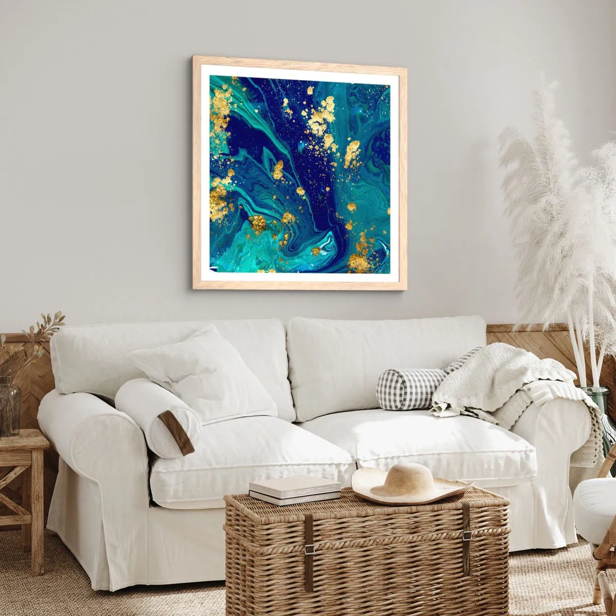 Poszter világos tölgy keretben - Nap pelyhek - 60x60 cm