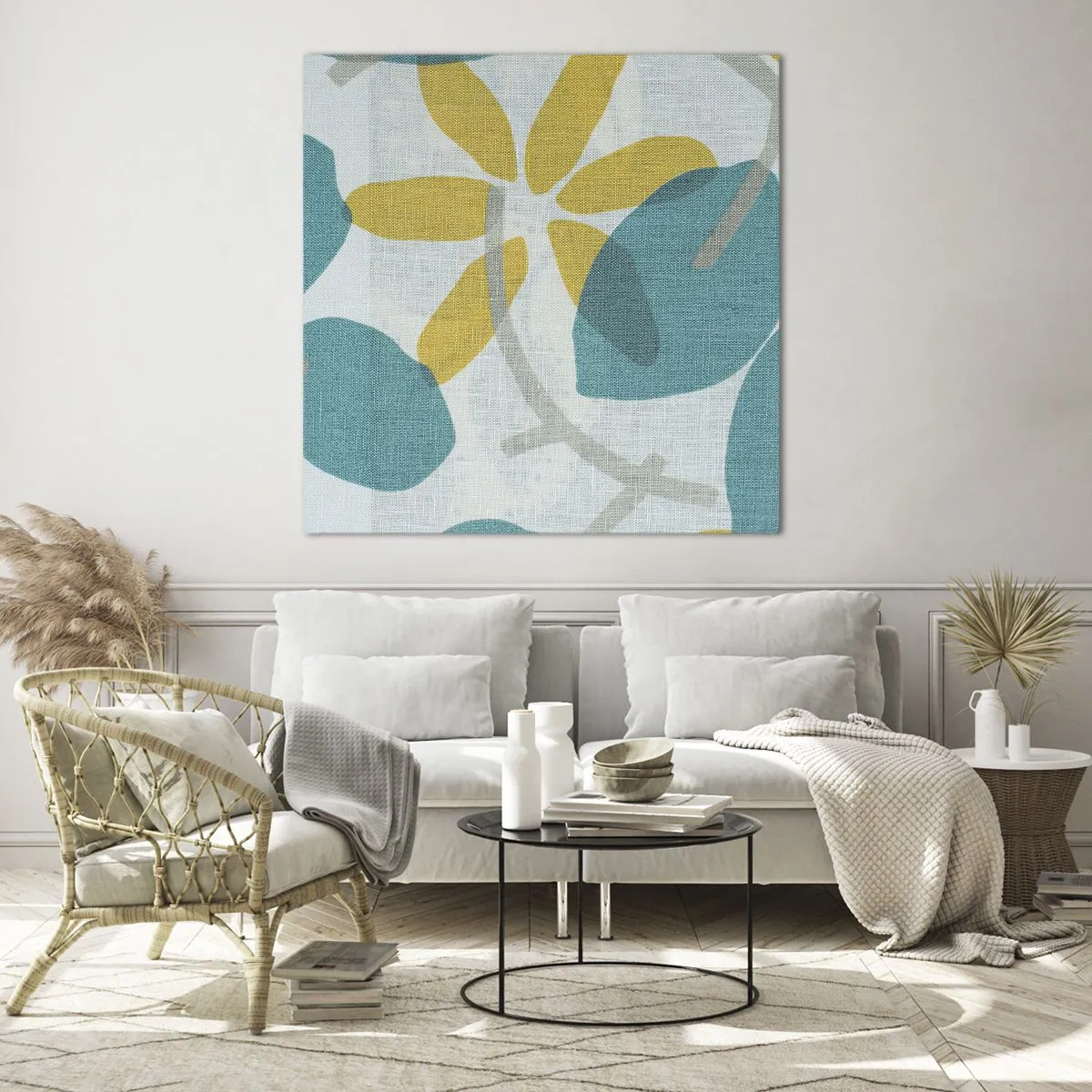 Üveg kép - Azúrkék levelek között - 70x70 cm