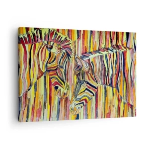 Vászonkép - Színes zebrák absztrakt csíkok hátterében - 70x50cm - Szóval te is... - Modern fali dekoráció nappalihoz és hálószobához ARTTOR