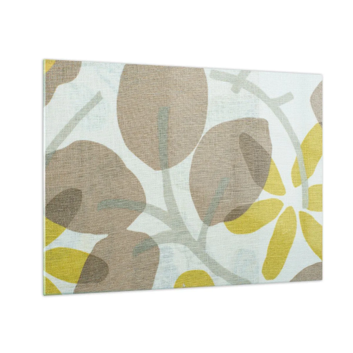 Üveg kép - Stilizált levelek és virágok pasztell bézs és sárga árnyalatokban - 70x50cm - Kompozíció a napsütésben - Modern fali dekoráció nappalihoz és hálószobához ARTTOR