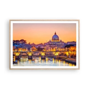 Poszter világos tölgy keretben - Naplemente az örök város felett - 100x70 cm