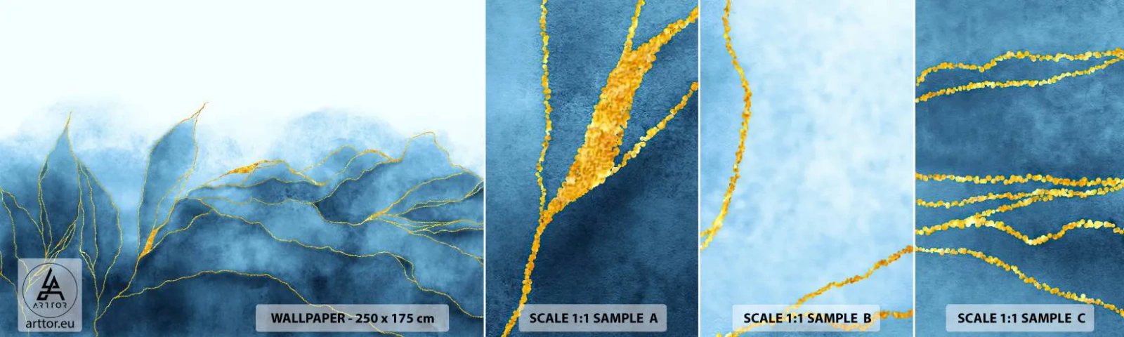 Fotótapéta Minta Standard Eco - Kék aranyban - Luxus, Fényesség, Absztrakció - 100x30 cm