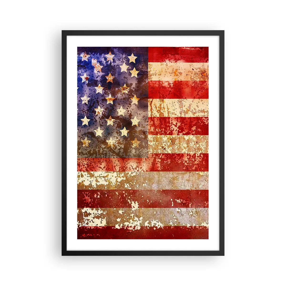 Poszter fehér keretben - Vintage USA zászló antikolt hatással - 50x70cm - A dicsőség nem múlik el - Modern fali dekoráció nappalihoz és hálószobához ARTTOR