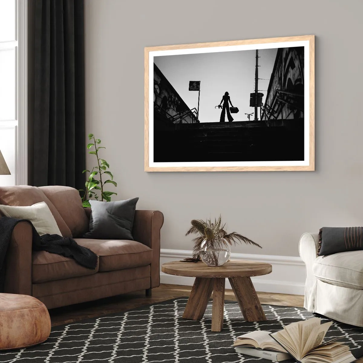 Poszter világos tölgy keretben - Városi vándorlás - 70x50 cm