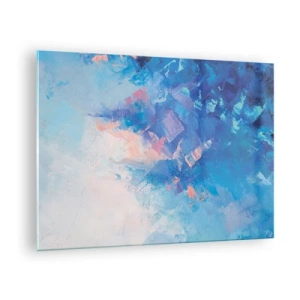 Üveg kép - Absztrakt téli táj hűvös kék és lágy rózsaszín árnyalatokkal - 70x50cm - Téli absztrakció - Modern fali dekoráció nappalihoz és hálószobához ARTTOR