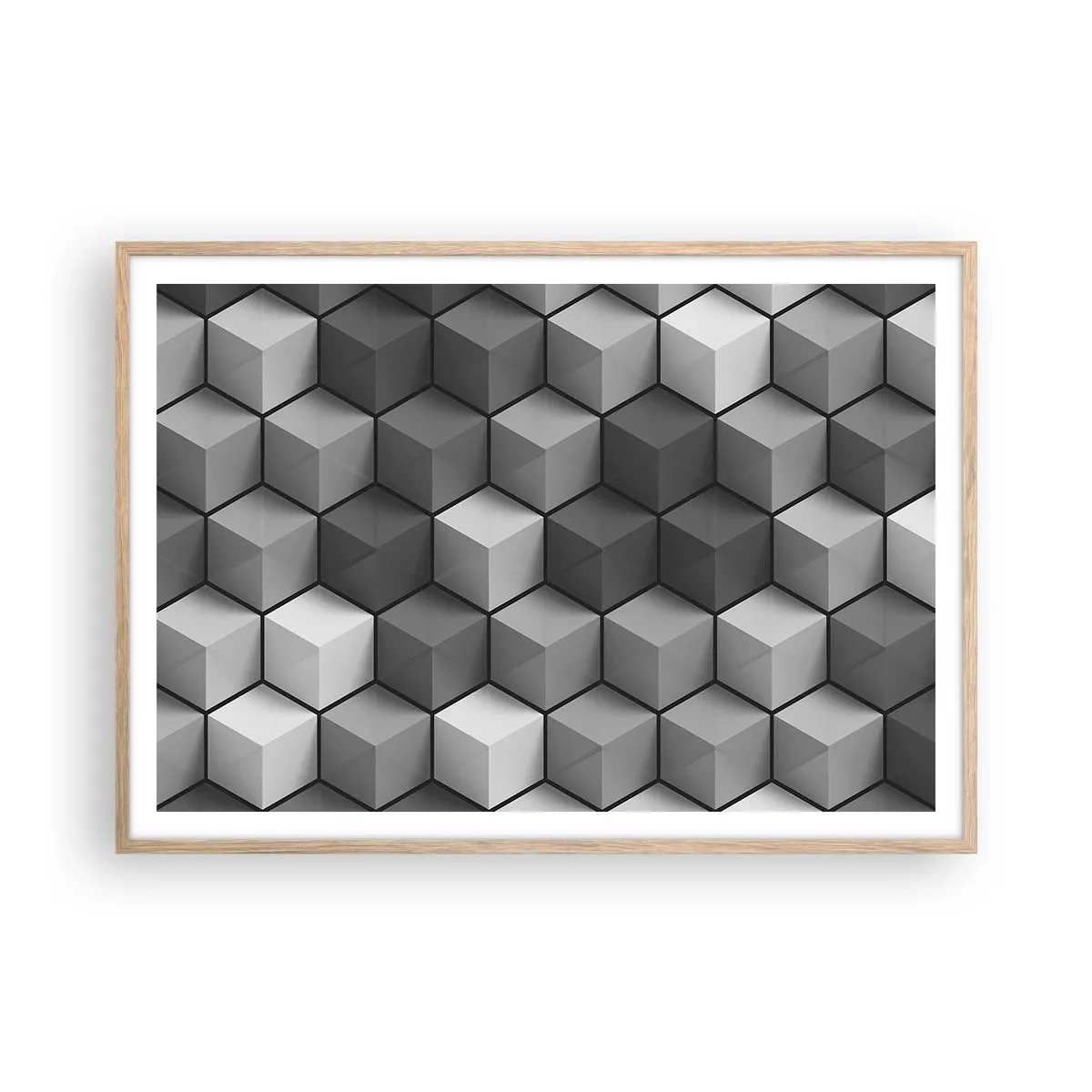 Poszter világos tölgy keretben - Kubista kirakós - 100x70 cm
