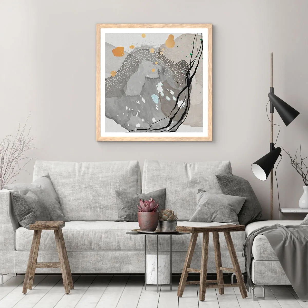 Poszter világos tölgy keretben - Organikus kompozíció - 40x40 cm