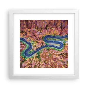 Poszter fekete keretben - Kanyargós út az erdőn keresztül - 30x30 cm