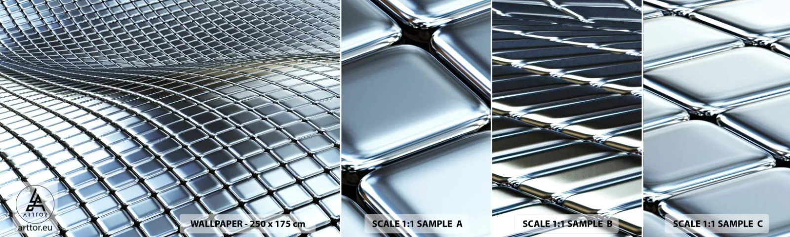 Fotótapéta Minta Öntapadós Deluxe Sticker - Fémes ezüst hullám - Absztrakció, Grafika, Darab - 100x30 cm