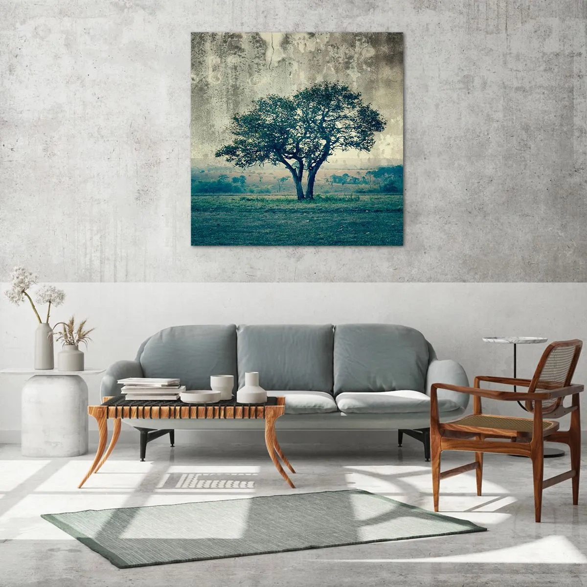Üveg kép - Almafa a kék mezőn? - 70x70 cm
