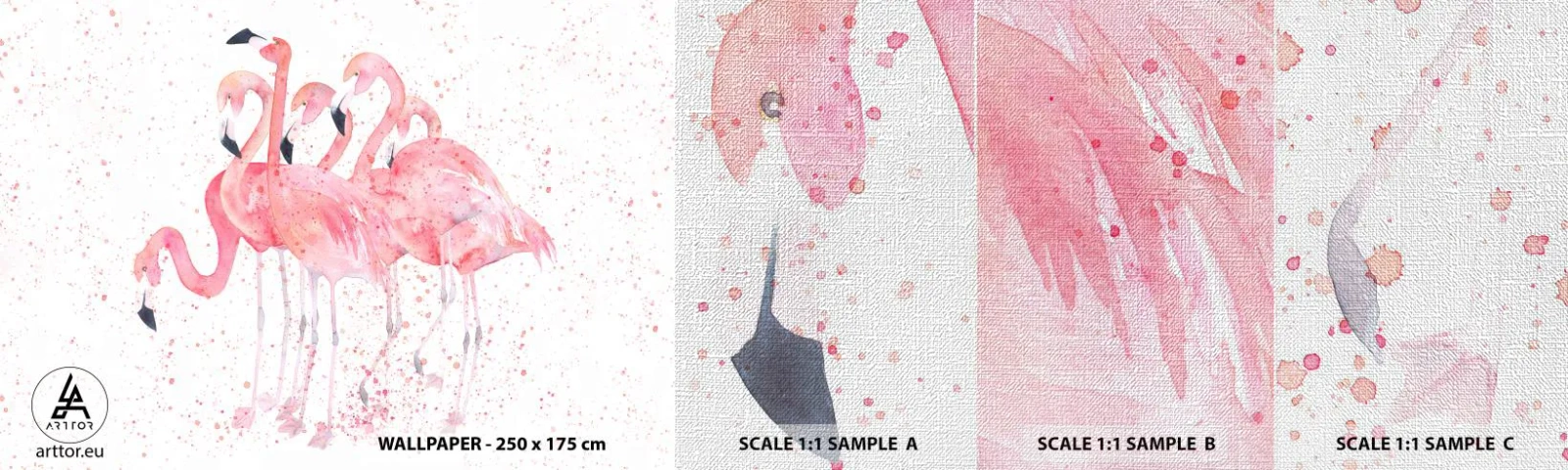 Fotótapéta Minta Premium Canvas - Rózsaszín együttes - Flamingók, Madarak, Grafika - 100x30 cm