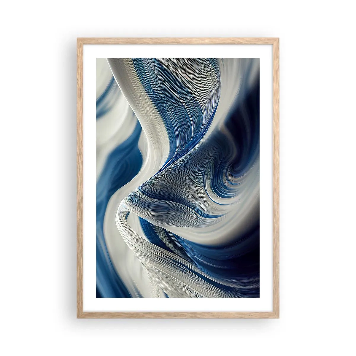 Poszter világos tölgy keretben - Kék és fehér folyékonysága - 50x70 cm