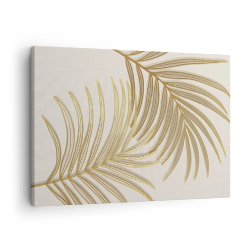 Vászonkép - Arany pálmalevelek világos háttéren, minimalista stílusban - 70x50cm - Arany Pálma! - Modern fali dekoráció nappalihoz és hálószobához ARTTOR