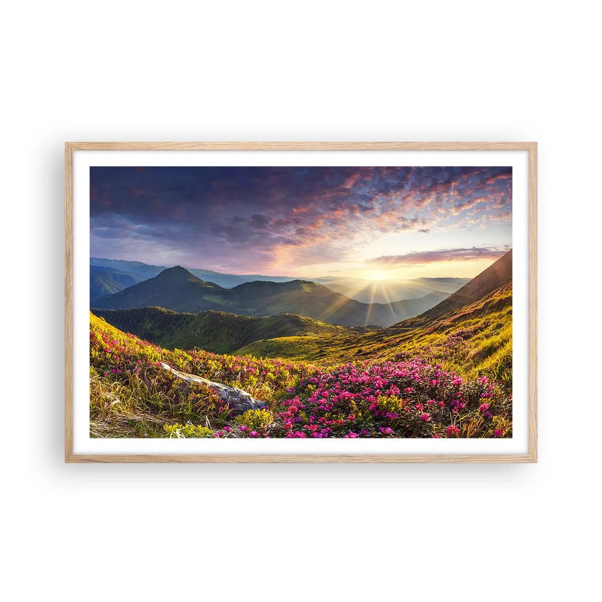 Poszter világos tölgy keretben - A Hegyi reggeli frissesség - 91x61 cm