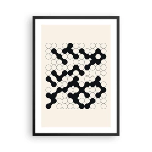 Poszter fehér keretben - Fekete-fehér körök geometriai kompozíciója - 50x70cm - Kínai játék - variáció - Modern fali dekoráció nappalihoz és hálószobához ARTTOR