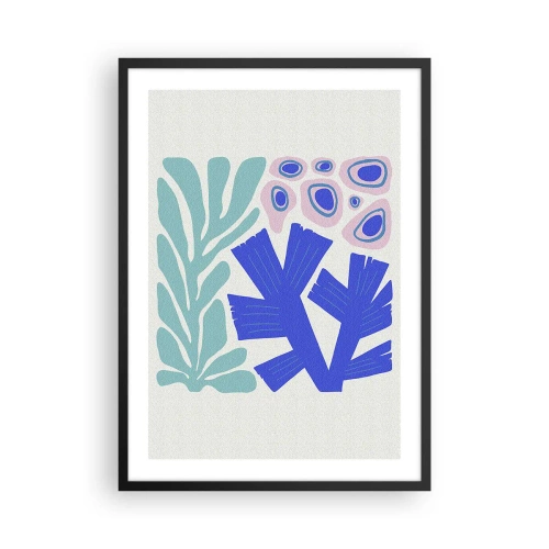 Poszter fehér keretben - Stilizált grafikák víz alatti növényekről és korallokról - 50x70cm - Víz alatti kert - Modern fali dekoráció nappalihoz és hálószobához ARTTOR
