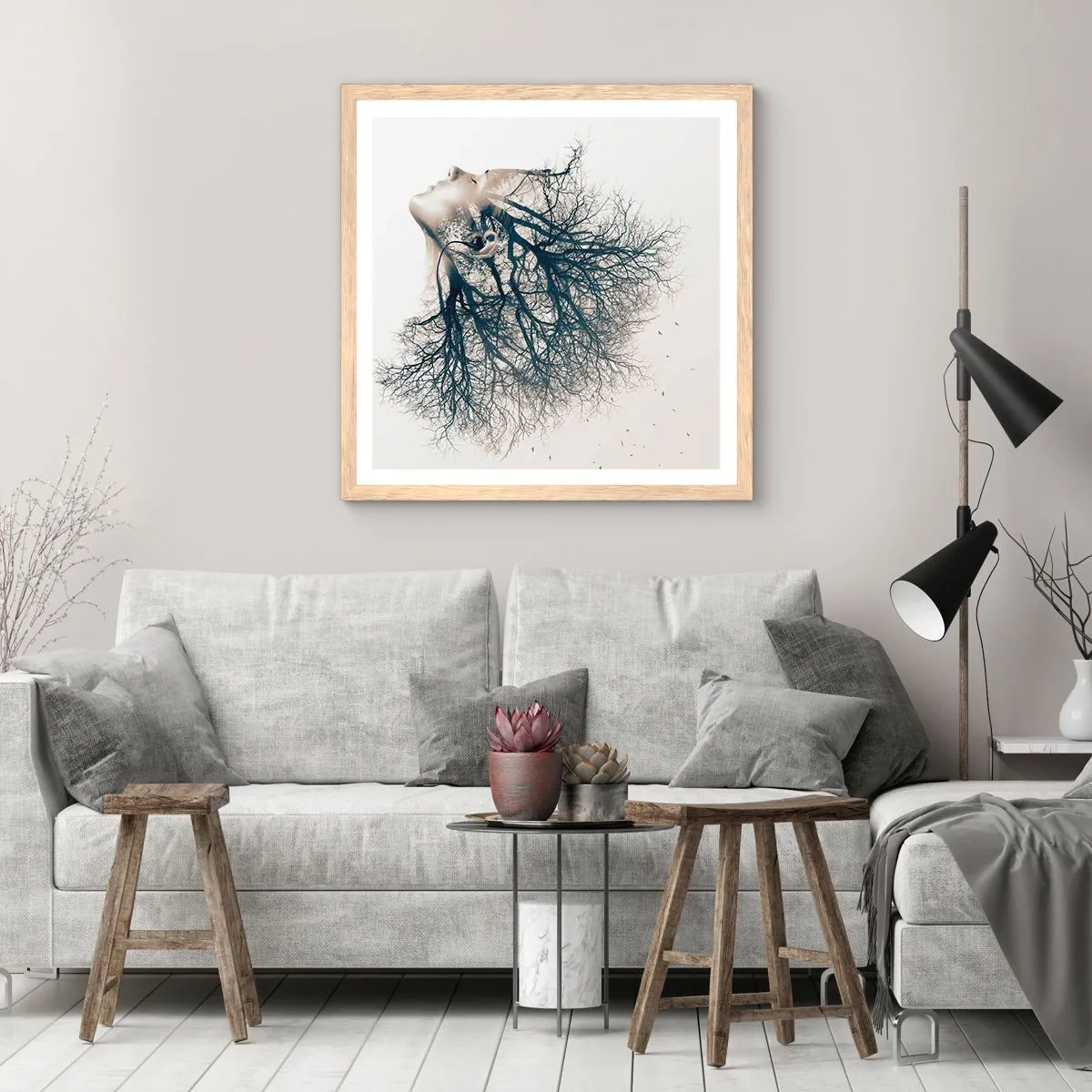 Poszter világos tölgy keretben - Hallgatva a fa suttogását - 30x30 cm