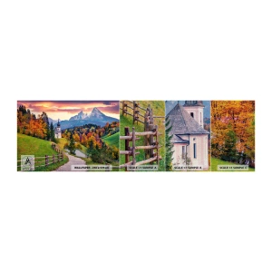 Fotótapéta Minta Premium Canvas - Tájképszerű festmény - Hegyi táj, Pálya, Templom - 100x30 cm