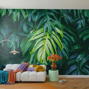 Fotótapéta Premium Sand - Merüljön el a frissességben - Trópusi növény, Monstera levél, Természet - 450x315 cm
