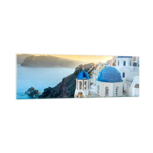 Üveg kép - Santorini – rásimulva a sziklákra - 160x50 cm