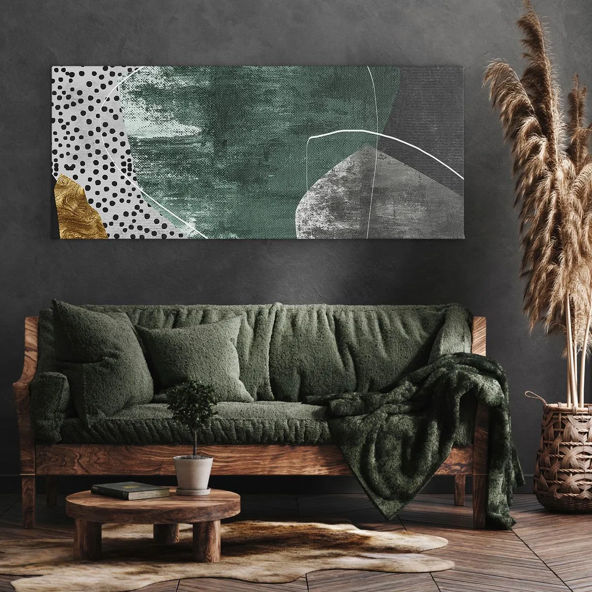 Vászonkép - Színes absztrakció aranypehellyel - 100x40 cm