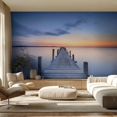 Fotótapéta Premium Canvas - A derűs szürkület nyugalma - Tájkép, öböl, Fa híd - 450x315 cm