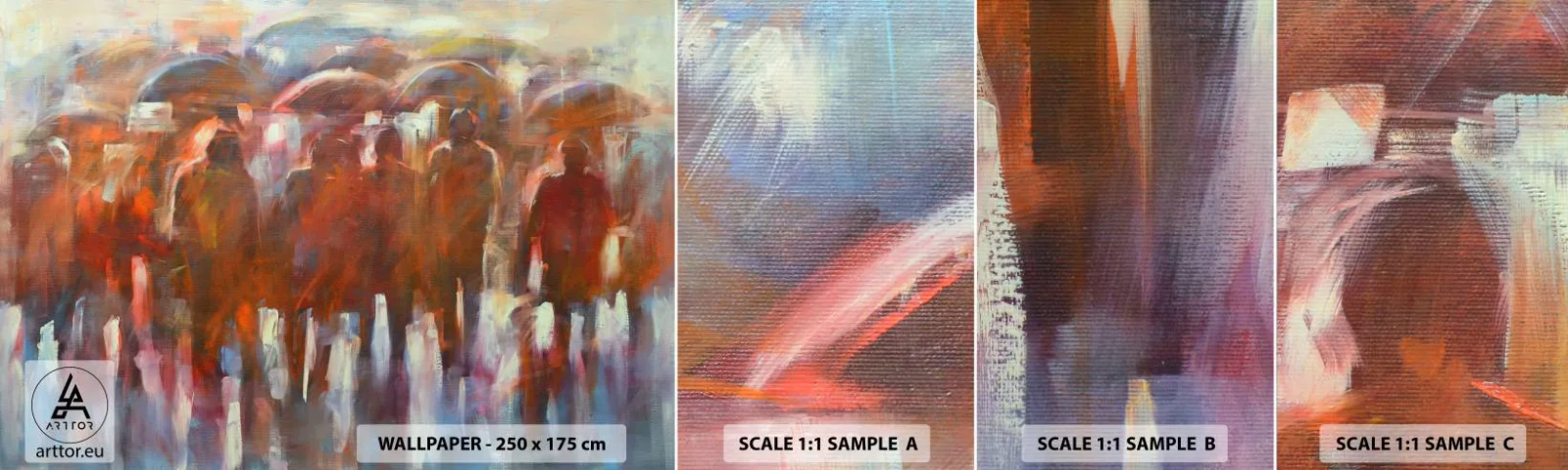 Fotótapéta Minta Standard Eco - Egyenlőek esőben és ködben - Emberek, Nyüzsgő város, Darab - 100x30 cm