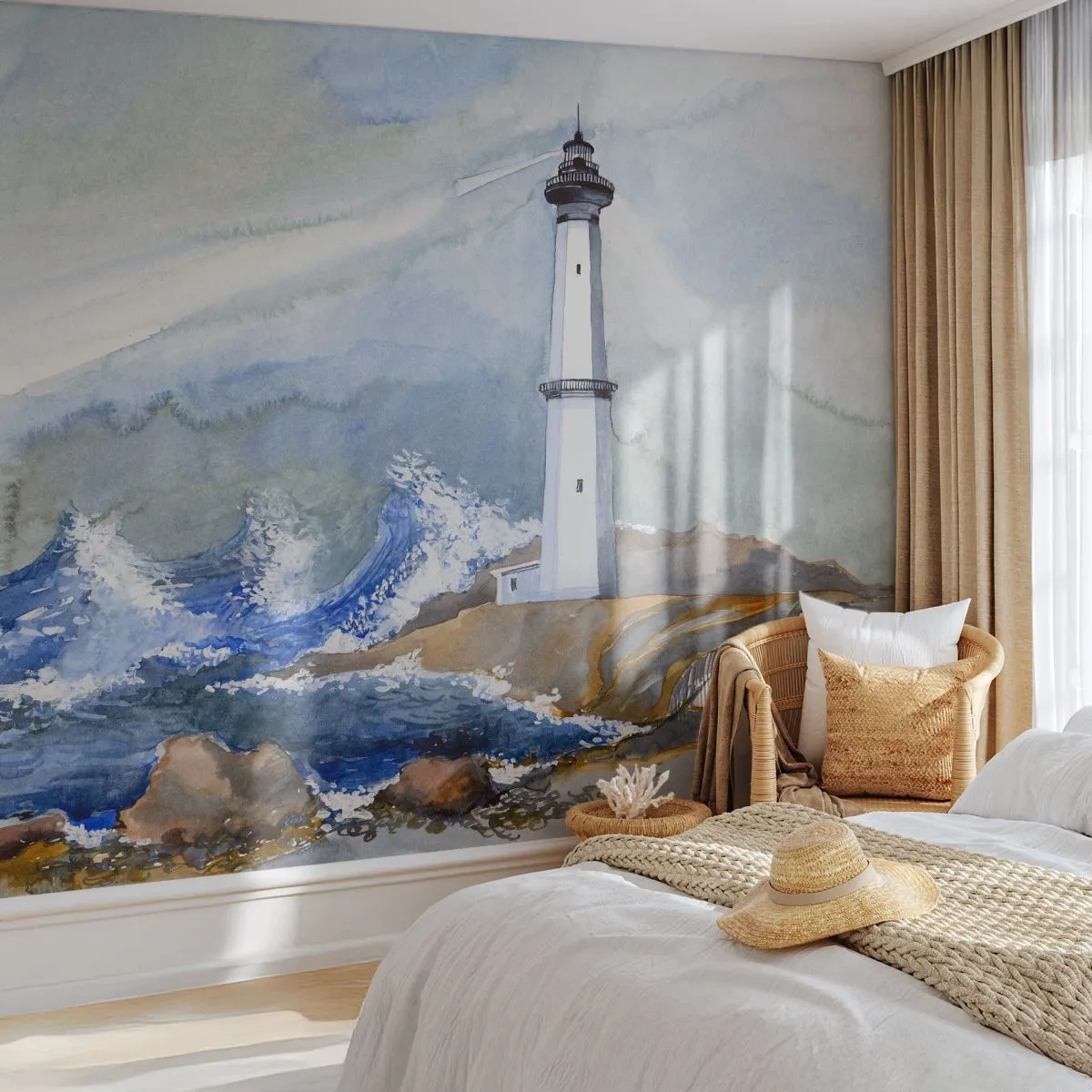 Fotótapéta Premium Canvas - A sötétséggel és a viharral szemben - Világítótorony, Tájkép, óceán - 350x256 cm