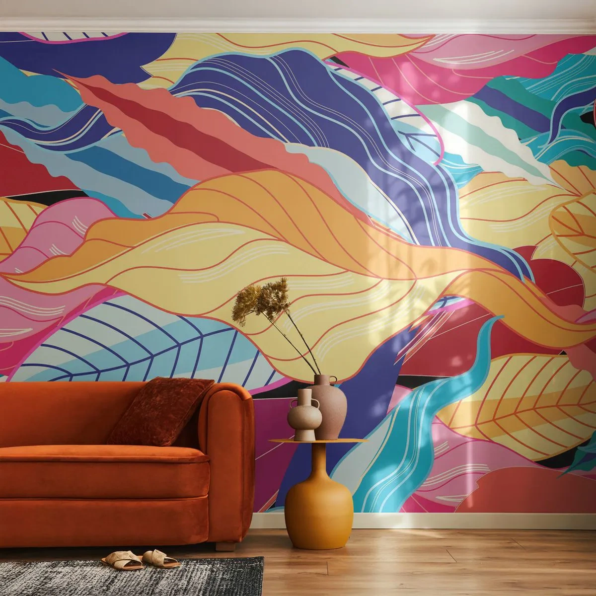 Fotótapéta Standard Eco - Színes rendetlenség - Absztrakció, Színes levelek, Darab - 350x256 cm